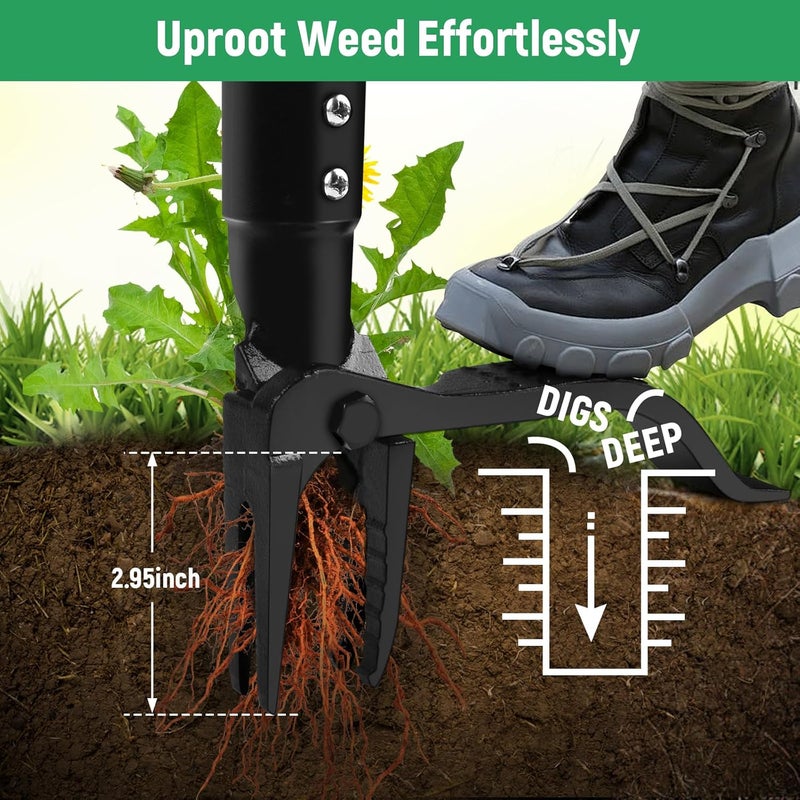 GOXAWEE Weed Puller Tool, 4-Claw Stand Up Weeder with Adjustable 46” Handle for Remove Weeds Without Bending, Pulling or Kneeling - Image 2